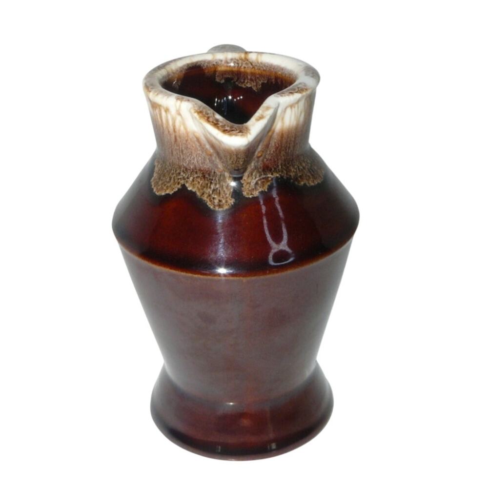 Vtg USA Brown Drip Glaze Pottery Pitcher Vase Handle Farmhouse MCM McCoy Style